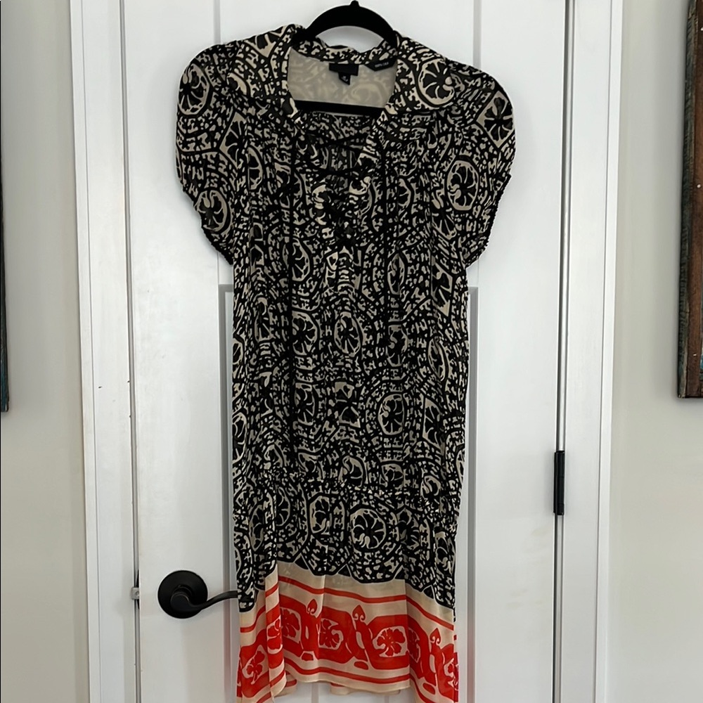 Anna Sui Black and Taupe Puff Sleeve Tunic
